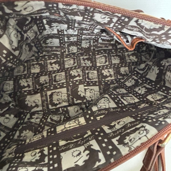 Betty Boop Rhinestone Bag Brown Double Top Handles Detachable Crossbody Strap - Picture 7 of 9